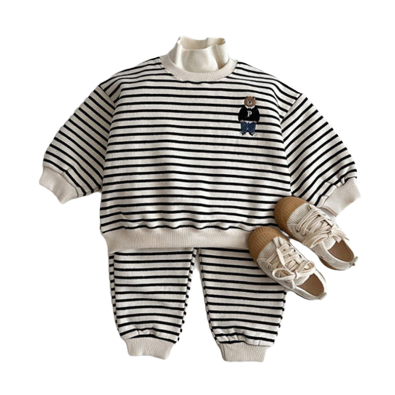 2 Pieces Set Baby Unisex Striped Cartoon Embroidered Tops And Pants Wholesale 221229864