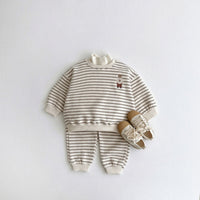 Load image into Gallery viewer, 2 Pieces Set Baby Unisex Striped Cartoon Embroidered Tops And Pants Wholesale 221229864
