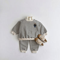 Load image into Gallery viewer, 2 Pieces Set Baby Unisex Striped Cartoon Embroidered Tops And Pants Wholesale 221229864
