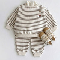 Load image into Gallery viewer, 2 Pieces Set Baby Unisex Striped Cartoon Embroidered Tops And Pants Wholesale 221229864
