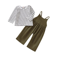Load image into Gallery viewer, 2 Pieces Set Baby Kid Girls Striped Tops And Solid Color Jumpsuits Wholesale 23010304
