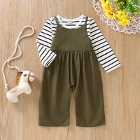 Load image into Gallery viewer, 2 Pieces Set Baby Kid Girls Striped Tops And Solid Color Jumpsuits Wholesale 23010304
