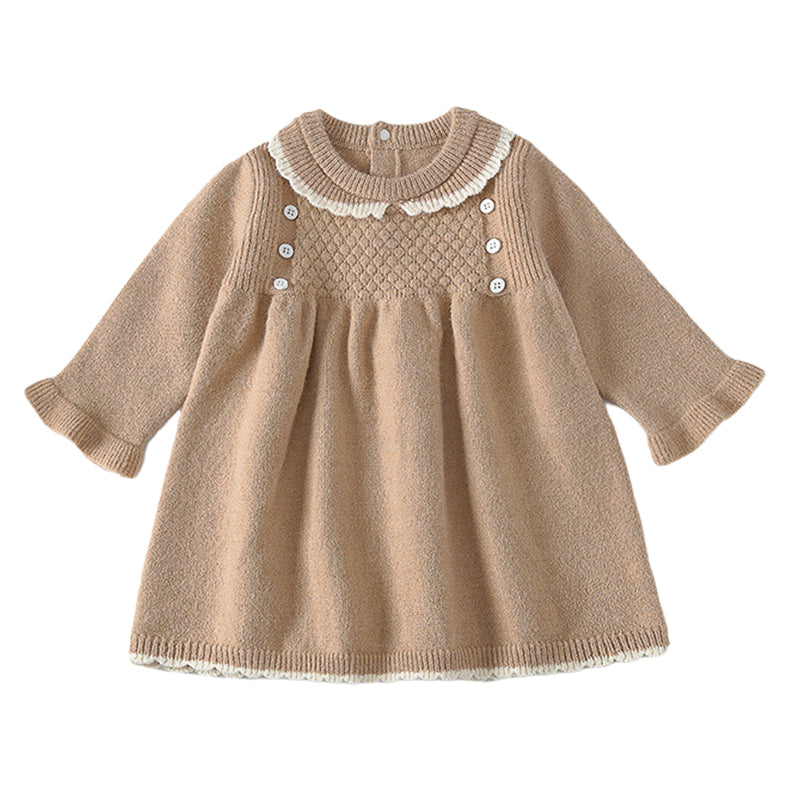Baby Kid Girls Solid Color Crochet Dresses Wholesale 23010311