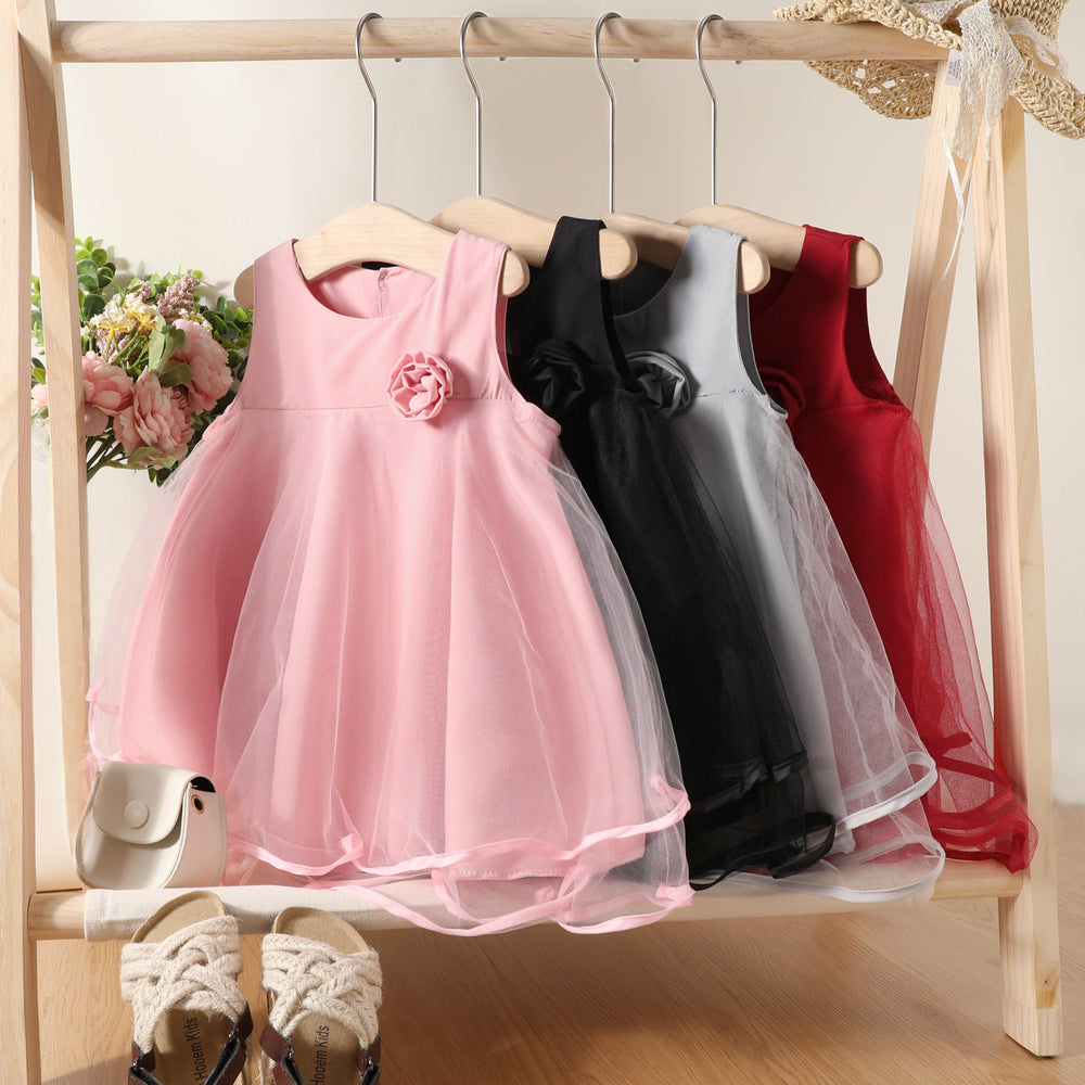 Baby Kid Girls Solid Color Flower Dresses Wholesale 230103160