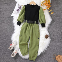 Load image into Gallery viewer, 2 Pieces Set Kid Girls Muslin&amp;Ribbed Tops And Solid Color Ribbon Pants Wholesale 230103241
