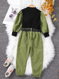 Load image into Gallery viewer, 2 Pieces Set Kid Girls Muslin&amp;Ribbed Tops And Solid Color Ribbon Pants Wholesale 230103241
