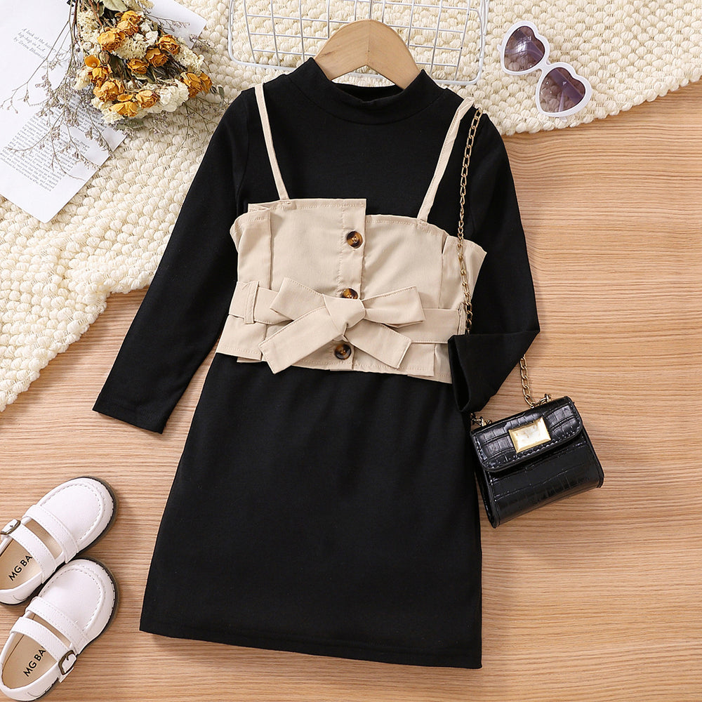 2 Pieces Set Kid Girls Solid Color Vests Waistcoats And Dresses Wholesale 230103246