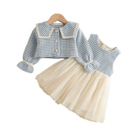 Load image into Gallery viewer, 2 Pieces Set Baby Kid Girls Houndstooth Jackets Outwears And Dresses Wholesale 230103294
