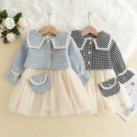 Load image into Gallery viewer, 2 Pieces Set Baby Kid Girls Houndstooth Jackets Outwears And Dresses Wholesale 230103294
