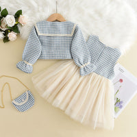 Load image into Gallery viewer, 2 Pieces Set Baby Kid Girls Houndstooth Jackets Outwears And Dresses Wholesale 230103294
