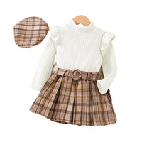 Load image into Gallery viewer, 3 Pieces Set Baby Kid Girls Solid Color Tops Checked Skirts And Hats Wholesale 230103297
