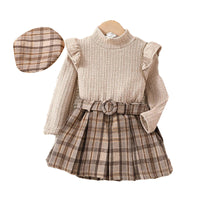Load image into Gallery viewer, 3 Pieces Set Baby Kid Girls Solid Color Tops Checked Skirts And Hats Wholesale 230103297
