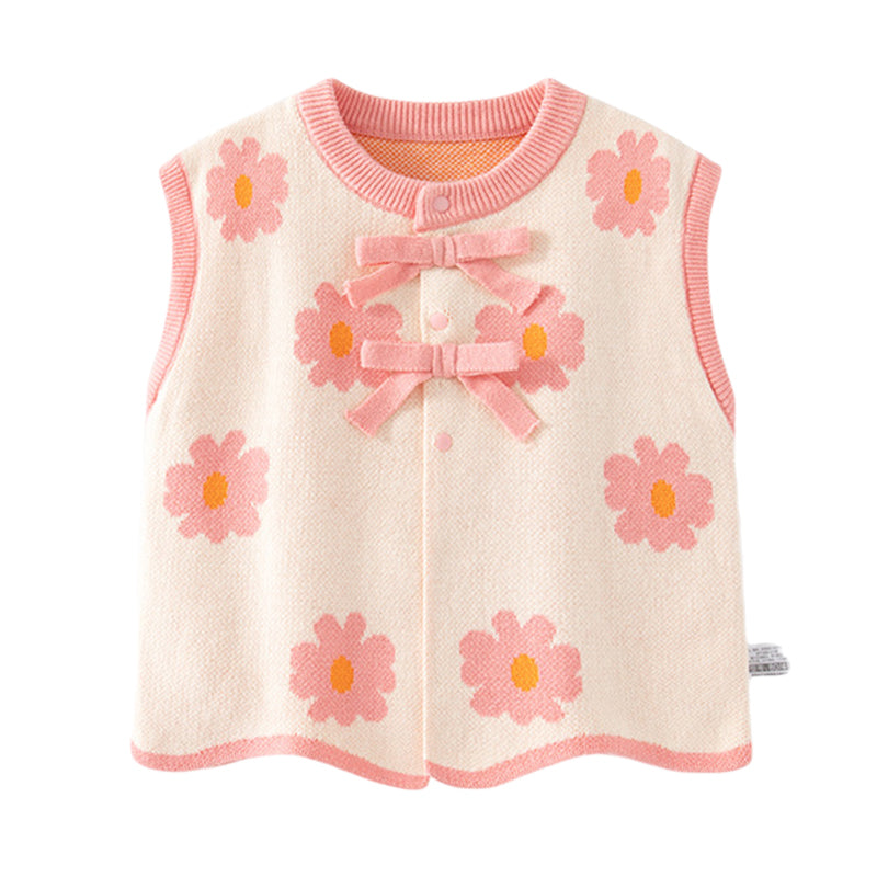 Baby Kid Girls Flower Bow Crochet Vests Waistcoats Wholesale 230103299