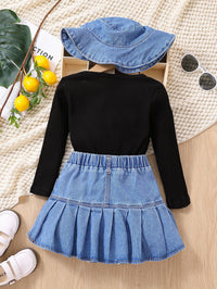 Load image into Gallery viewer, 3 Pieces Set Baby Kid Girls Muslin&amp;Ribbed Tops And Solid Color Skirts And Hats Wholesale 230103314
