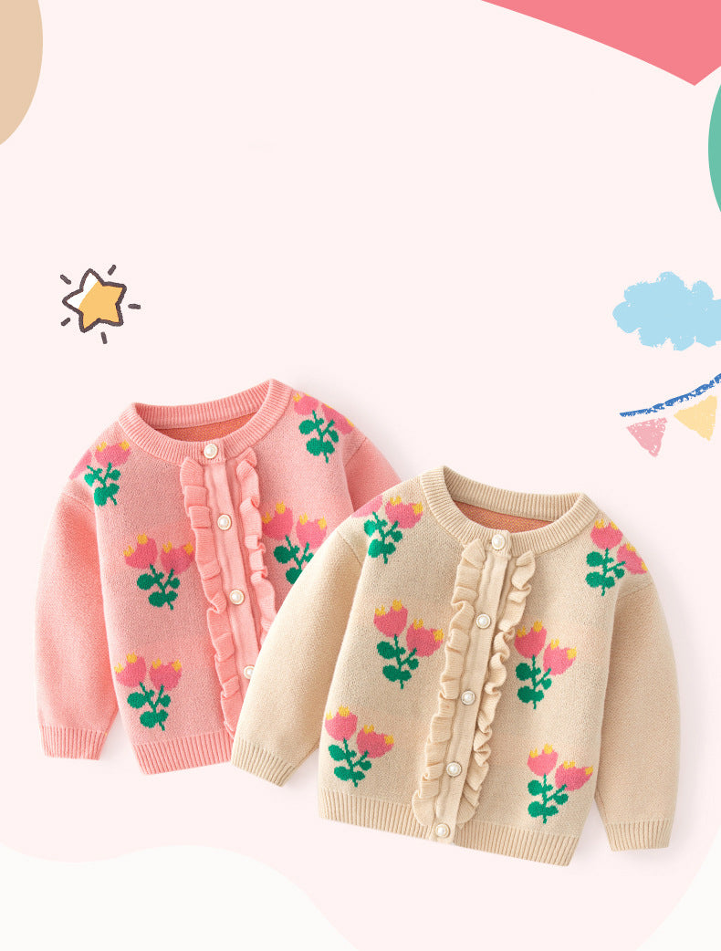 Baby Kid Girls Flower Crochet Cardigan Wholesale 230103315