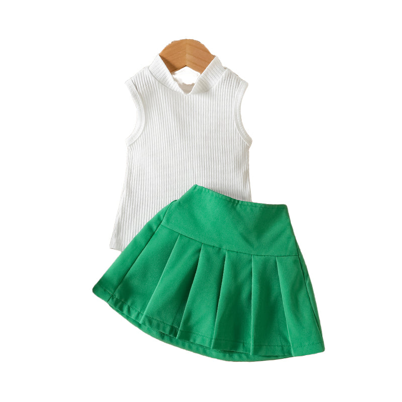 2 Pieces Set Baby Kid Girls Solid Color Tank Tops And Skirts Wholesale 230103385