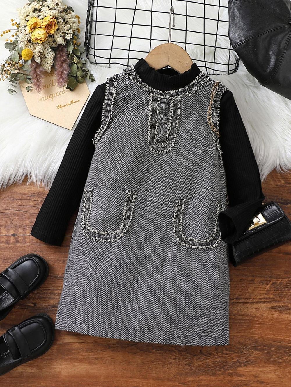 2 Pieces Set Baby Kid Girls Solid Color Tops And Dresses Wholesale 230103391