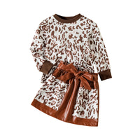 Load image into Gallery viewer, 2 Pieces Set Baby Kid Girls Leopard Tops And Bow Skirts Wholesale 230103403
