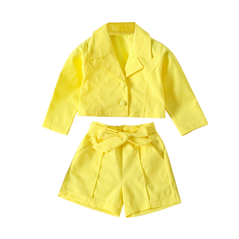 2 Pieces Set Baby Kid Girls Solid Color Jackets Outwears And Bow Shorts Wholesale 230103409
