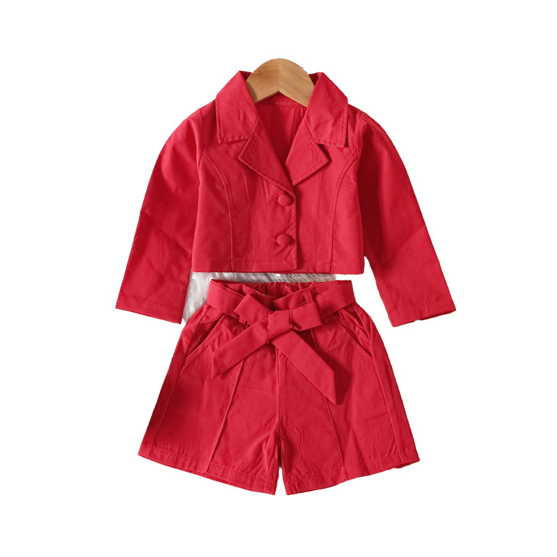 2 Pieces Set Baby Kid Girls Solid Color Jackets Outwears And Bow Shorts Wholesale 230103409