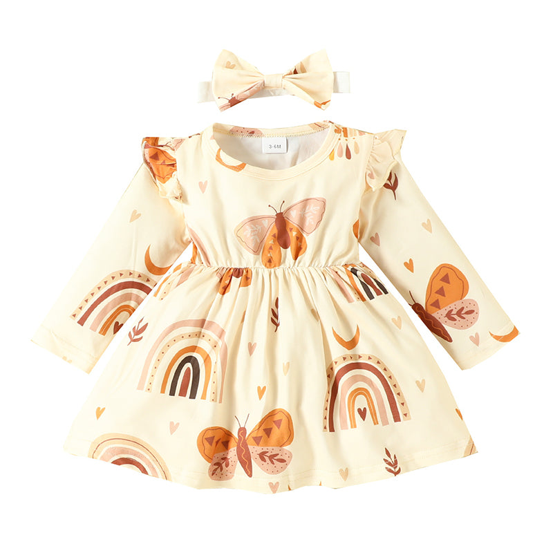 Baby Girls Rainbow Butterfly Animals Print Dresses Wholesale 230103464