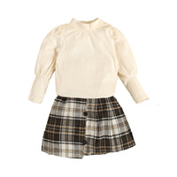 Load image into Gallery viewer, 2 Pieces Set Baby Kid Girls Solid Color Sweaters And Checked Skirts Wholesale 23010350

