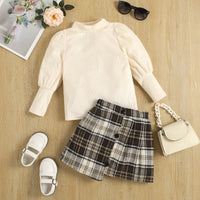 Load image into Gallery viewer, 2 Pieces Set Baby Kid Girls Solid Color Sweaters And Checked Skirts Wholesale 23010350
