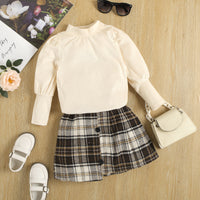 Load image into Gallery viewer, 2 Pieces Set Baby Kid Girls Solid Color Sweaters And Checked Skirts Wholesale 23010350
