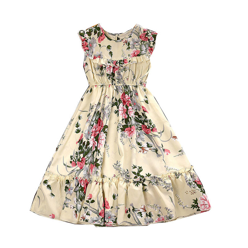 Kid Girls Flower Print Dresses Wholesale 230103531