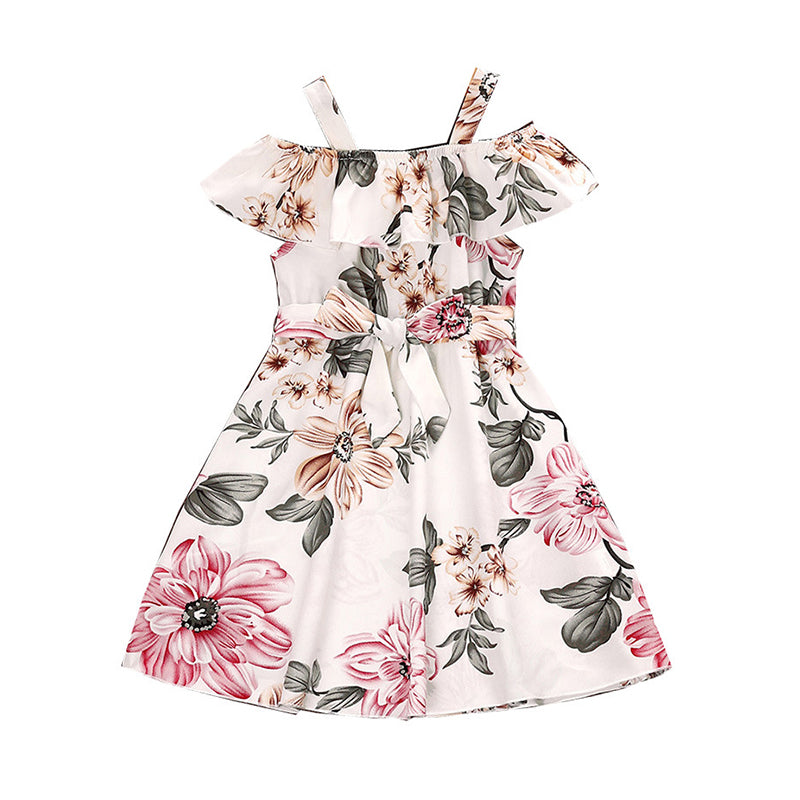 Baby Kid Girls Flower Ribbon Print Dresses Wholesale 230103539