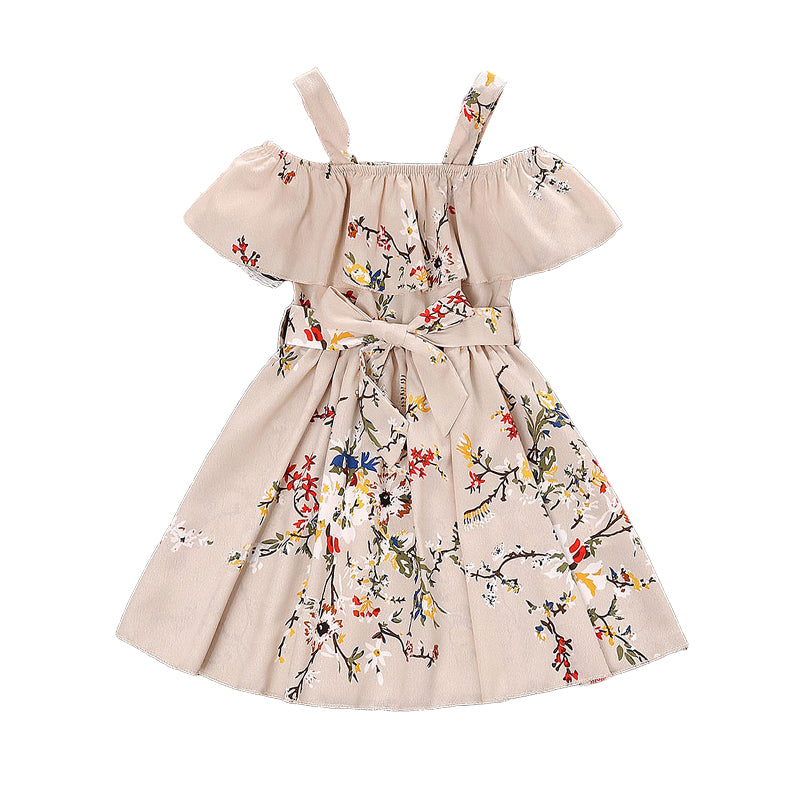 Baby Kid Girls Flower Ribbon Print Dresses Wholesale 230103539