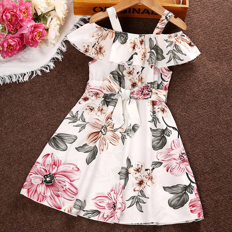 Baby Kid Girls Flower Ribbon Print Dresses Wholesale 230103539