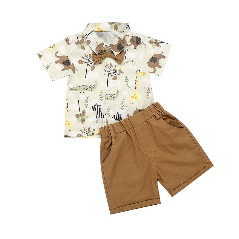 2 Pieces Set Baby Kid Boys Animals Cartoon Print Shirts And Solid Color Shorts Wholesale 230103545