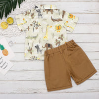 Load image into Gallery viewer, 2 Pieces Set Baby Kid Boys Animals Cartoon Print Shirts And Solid Color Shorts Wholesale 230103545
