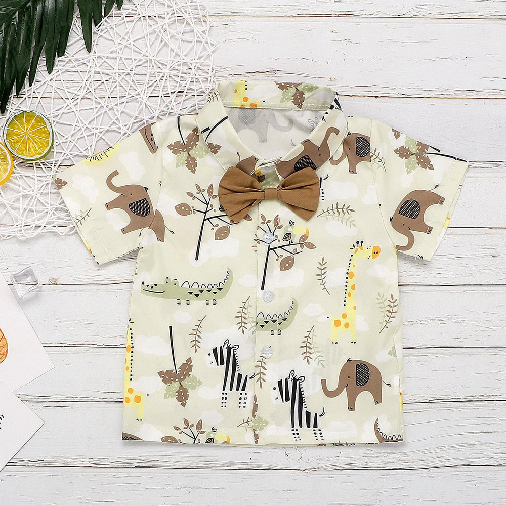 2 Pieces Set Baby Kid Boys Animals Cartoon Print Shirts And Solid Color Shorts Wholesale 230103545
