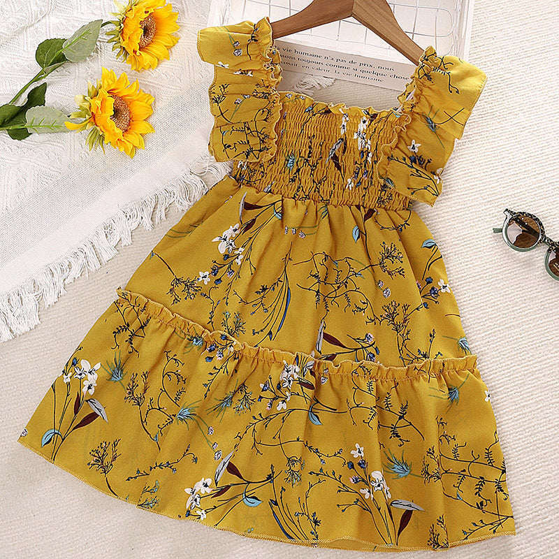 Kid Girls Flower Print Dresses Wholesale 230103570