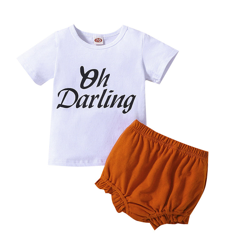 2 Pieces Set Baby Girls Letters T-Shirts And Solid Color Shorts Wholesale 230103574