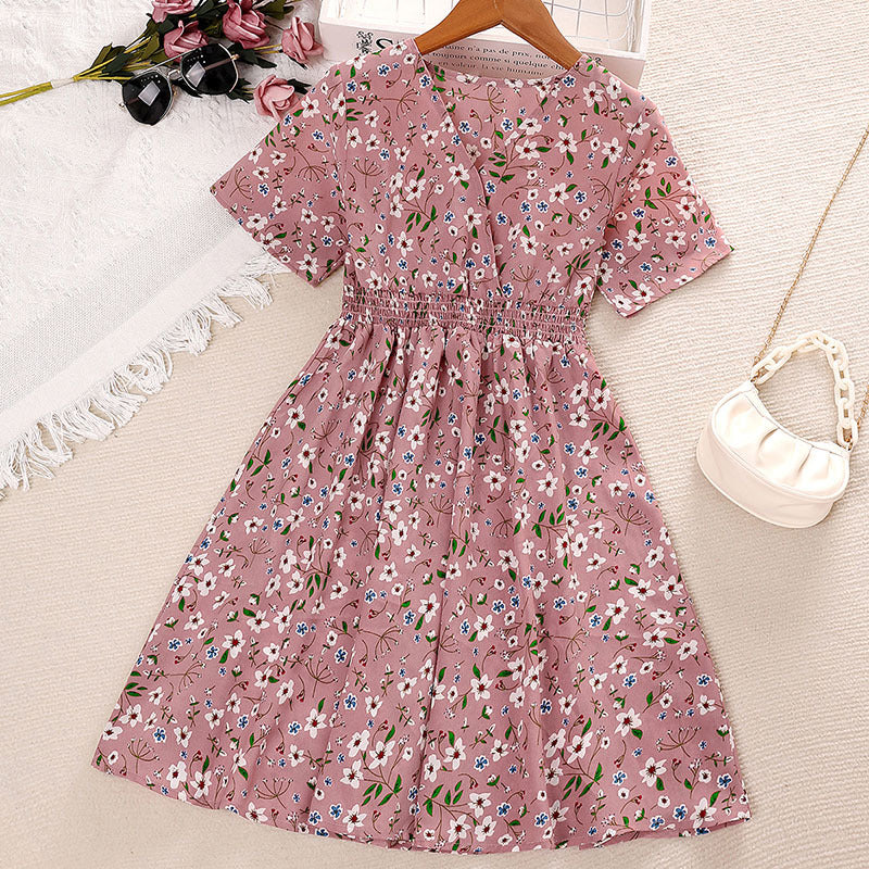 Kid Girls Flower Print Dresses Wholesale 230103576