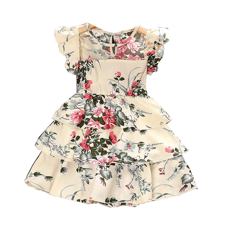 Baby Kid Girls Flower Print Dresses Wholesale 230103577