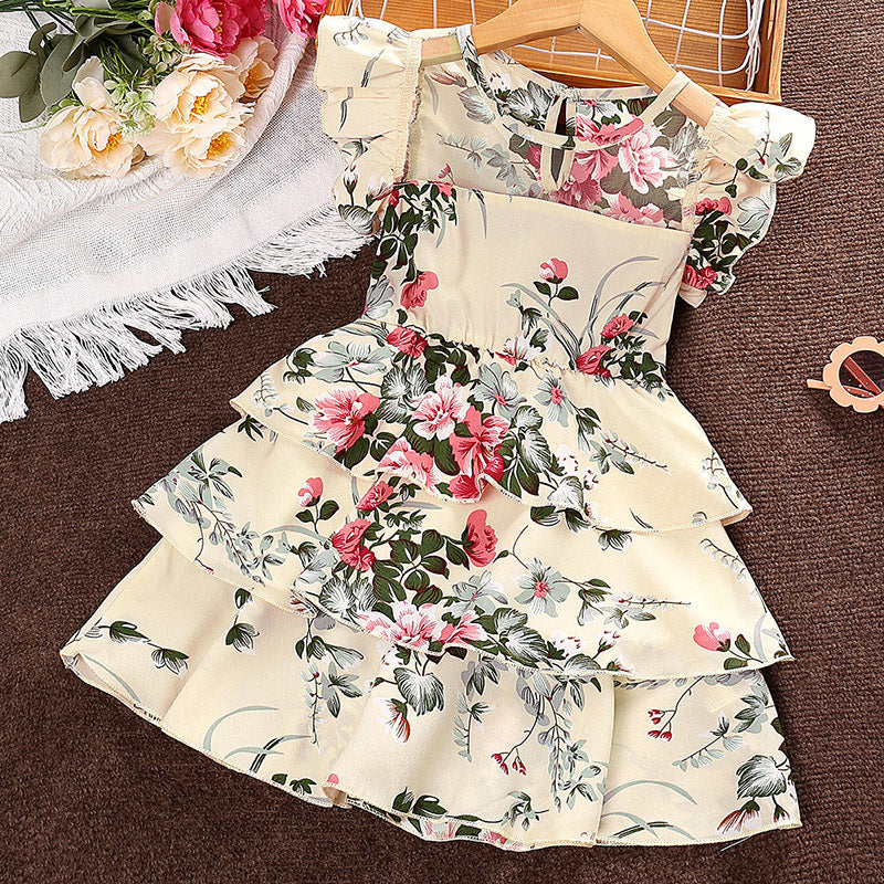 Baby Kid Girls Flower Print Dresses Wholesale 230103577