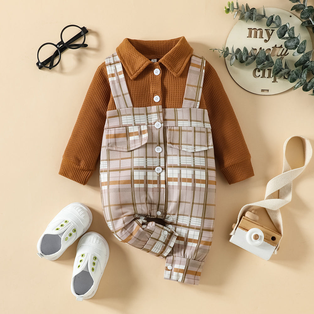 Baby Unisex Letters Checked Bow Jumpsuits Wholesale 230103594