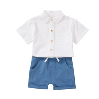 Load image into Gallery viewer, 2 Pieces Set Baby Kid Boys Solid Color Shirts And Shorts Wholesale 230103602
