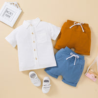 Load image into Gallery viewer, 2 Pieces Set Baby Kid Boys Solid Color Shirts And Shorts Wholesale 230103602
