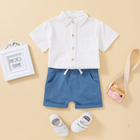 Load image into Gallery viewer, 2 Pieces Set Baby Kid Boys Solid Color Shirts And Shorts Wholesale 230103602
