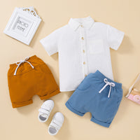 Load image into Gallery viewer, 2 Pieces Set Baby Kid Boys Solid Color Shirts And Shorts Wholesale 230103602
