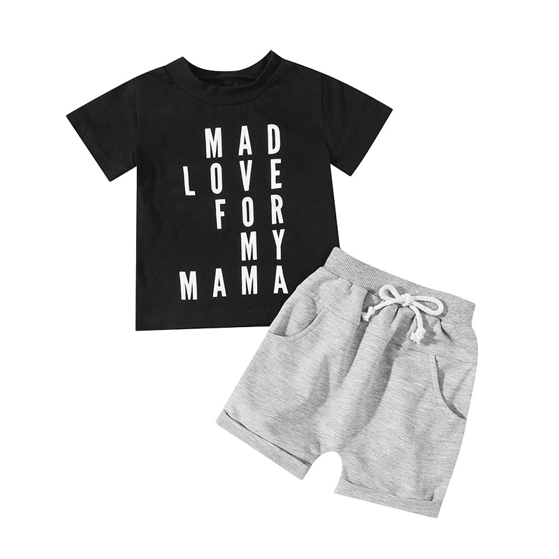 2 Pieces Set Baby Kid Boys Letters T-Shirts And Solid Color Shorts Wholesale 230103603