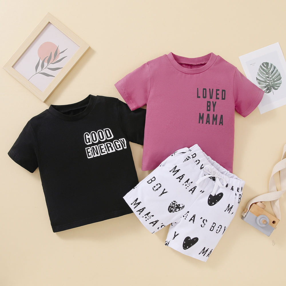 2 Pieces Set Baby Kid Unisex Letters T-Shirts And Love heart Print Shorts Wholesale 230103616
