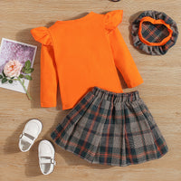 Load image into Gallery viewer, 3 Pieces Set Baby Kid Girls Solid Color Tops And Checked Skirts And Hats Wholesale 23010395
