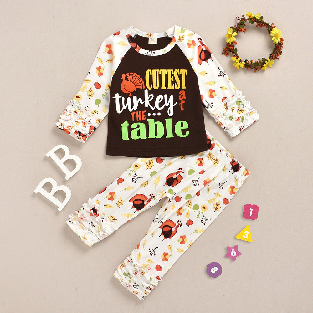 2 Pieces Set Baby Kid Unisex Thanksgiving Letters Cartoon Print Tops And Pants Wholesale 230105105