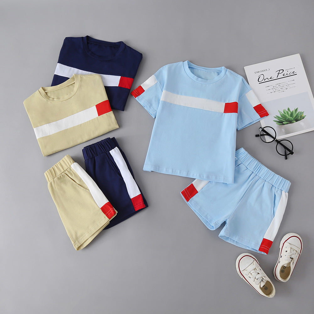 2 Pieces Set Baby Kid Boys Color-blocking T-Shirts And Shorts Wholesale 230105107